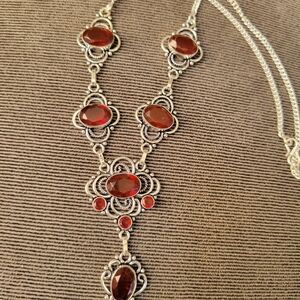 Elegant Silver and Red Gemstone Necklace